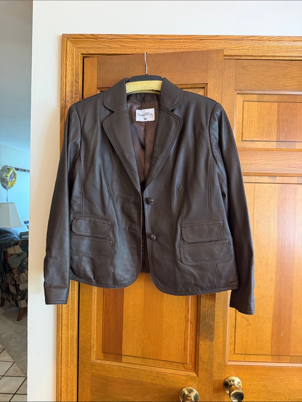 Pamela McCoy Dark Brown Leather Pea Coat